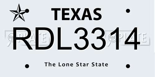 RDL3314 Texas License Plate