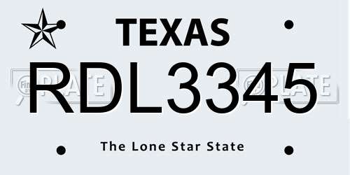 RDL3345 Texas License Plate