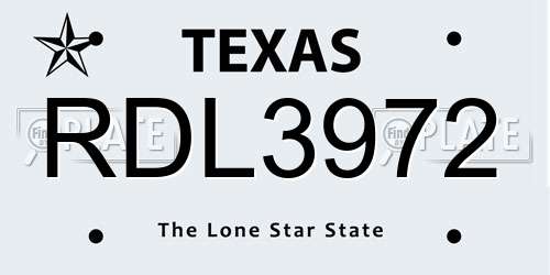 RDL3972 Texas License Plate