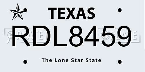 RDL8459 Texas License Plate