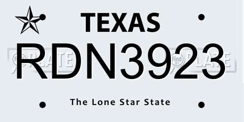 RDN3923 Texas License Plate
