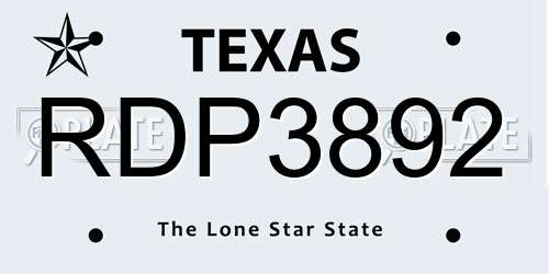 RDP3892 Texas License Plate