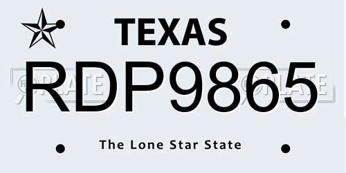 RDP9865 Texas License Plate