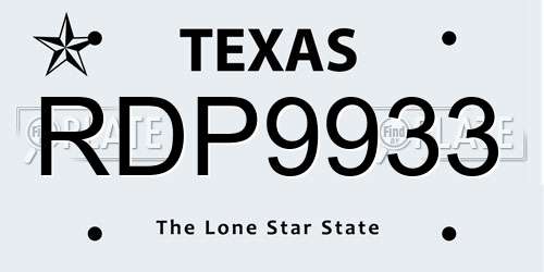 RDP9933 Texas License Plate