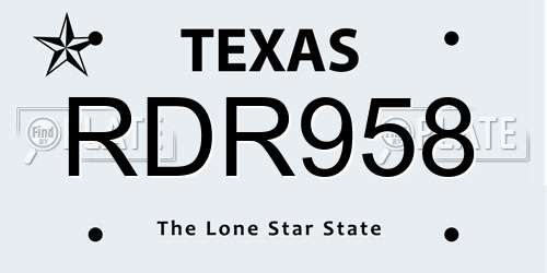 RDR958 Texas License Plate