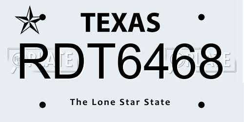 RDT6468 Texas License Plate