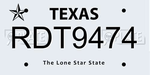 RDT9474 Texas License Plate