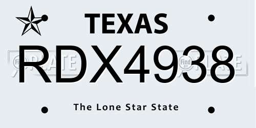 RDX4938 Texas License Plate
