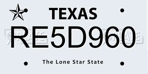 RE5D960 Texas License Plate
