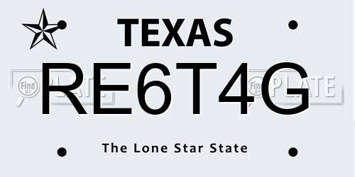 RE6T4G Texas License Plate