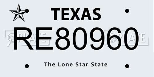 RE80960 Texas License Plate