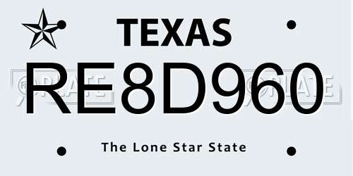 RE8D960 Texas License Plate