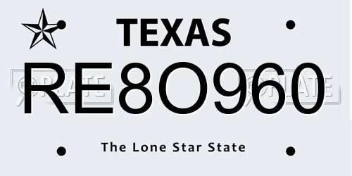 RE8O960 Texas License Plate