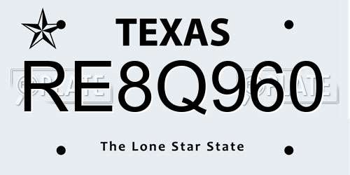 RE8Q960 Texas License Plate