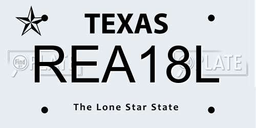 REA18L Texas License Plate