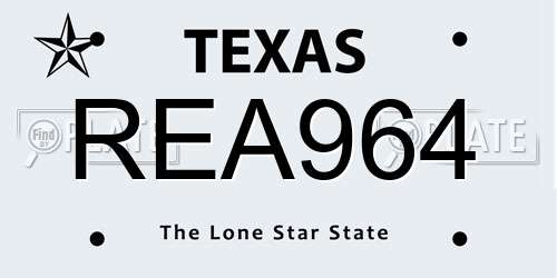 REA964 Texas License Plate