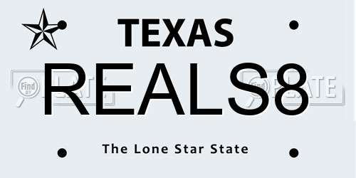REALS8 Texas License Plate