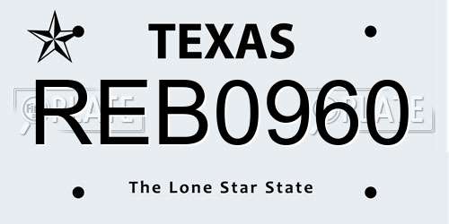 REB0960 Texas License Plate