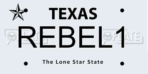 REBEL1 Texas License Plate