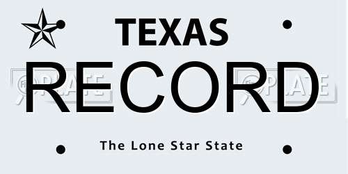 RECORD Texas License Plate