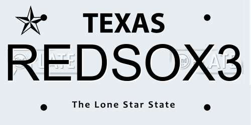 REDSOX3 Texas License Plate