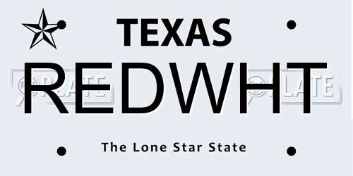 REDWHT Texas License Plate