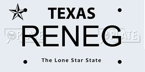 RENEG Texas License Plate