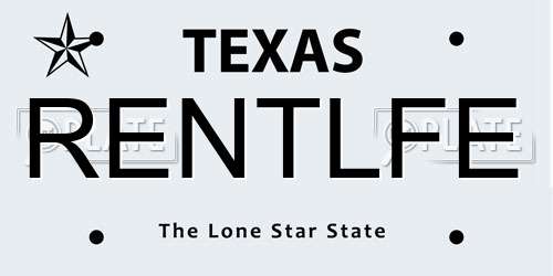 RENTLFE Texas License Plate