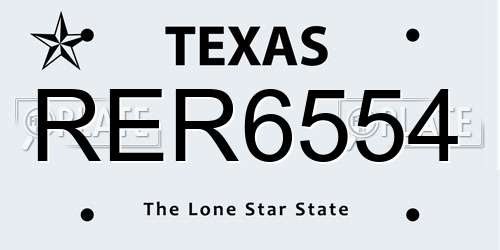RER6554 Texas License Plate