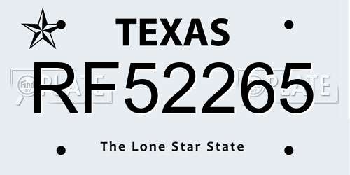 RF52265 Texas License Plate