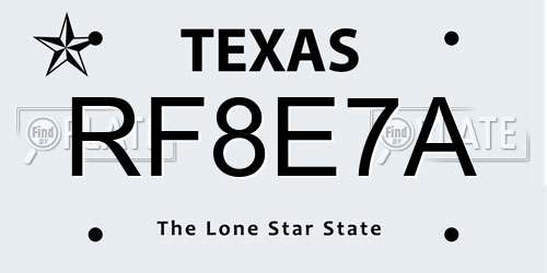RF8E7A Texas License Plate