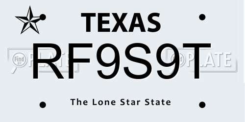 RF9S9T Texas License Plate