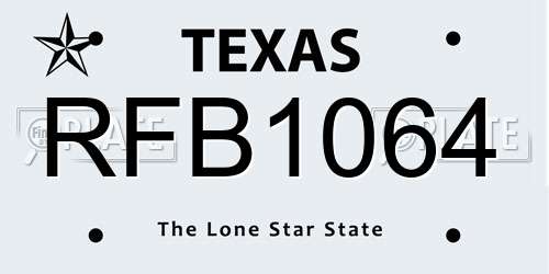 RFB1064 Texas License Plate