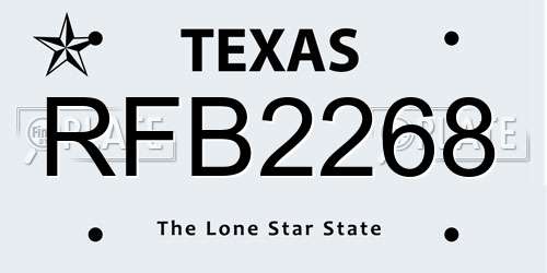 RFB2268 Texas License Plate