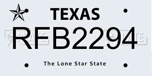RFB2294 Texas License Plate
