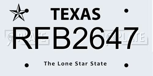 RFB2647 Texas License Plate