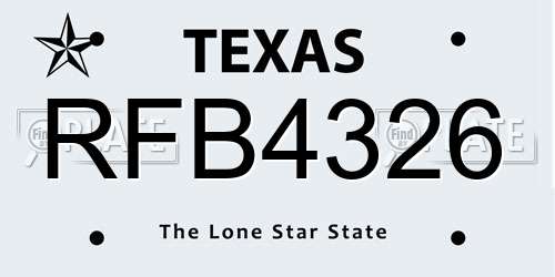 RFB4326 Texas License Plate