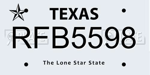 RFB5598 Texas License Plate