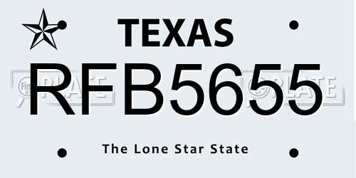 RFB5655 Texas License Plate