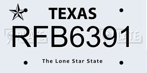 RFB6391 Texas License Plate