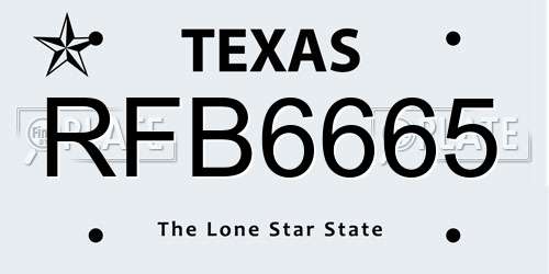 RFB6665 Texas License Plate