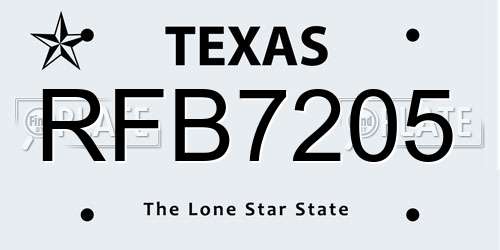 RFB7205 Texas License Plate