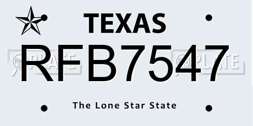 RFB7547 Texas License Plate