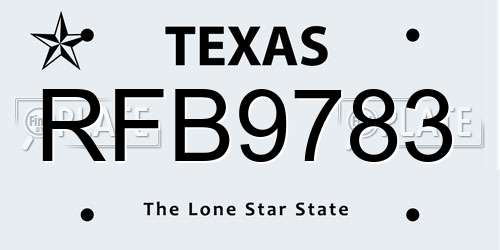 RFB9783 Texas License Plate