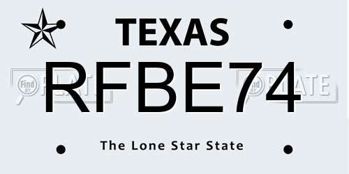 RFBE74 Texas License Plate