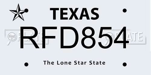 RFD854 Texas License Plate