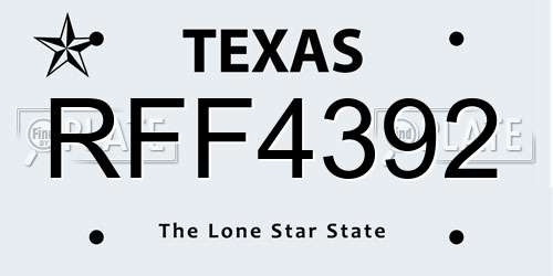 RFF4392 Texas License Plate