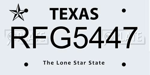RFG5447 Texas License Plate