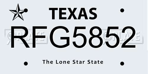 RFG5852 Texas License Plate