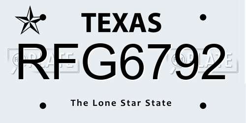 RFG6792 Texas License Plate